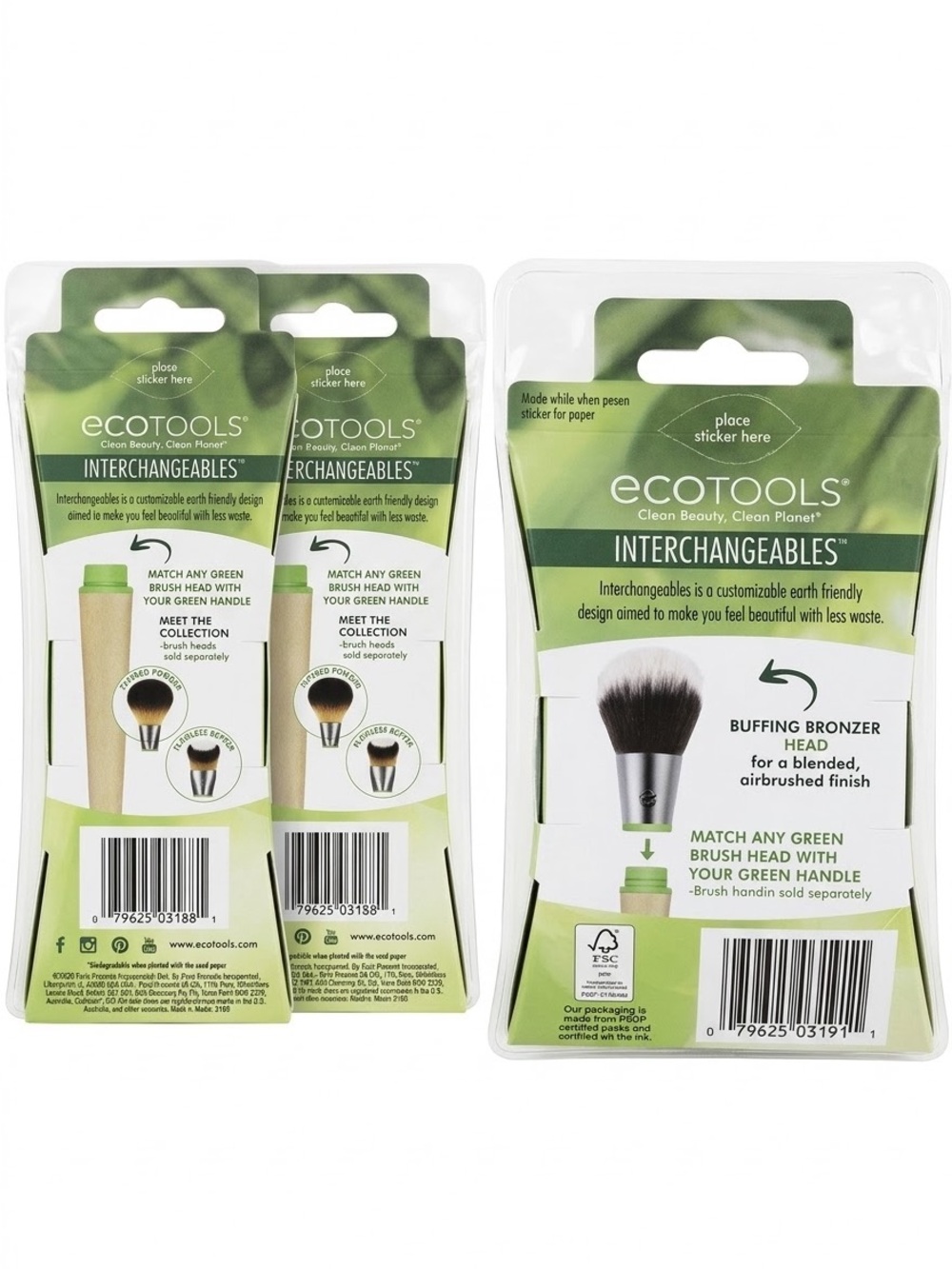 ecotools Interchangeables (2)Buffing Bronzer Head And (2)Handles.